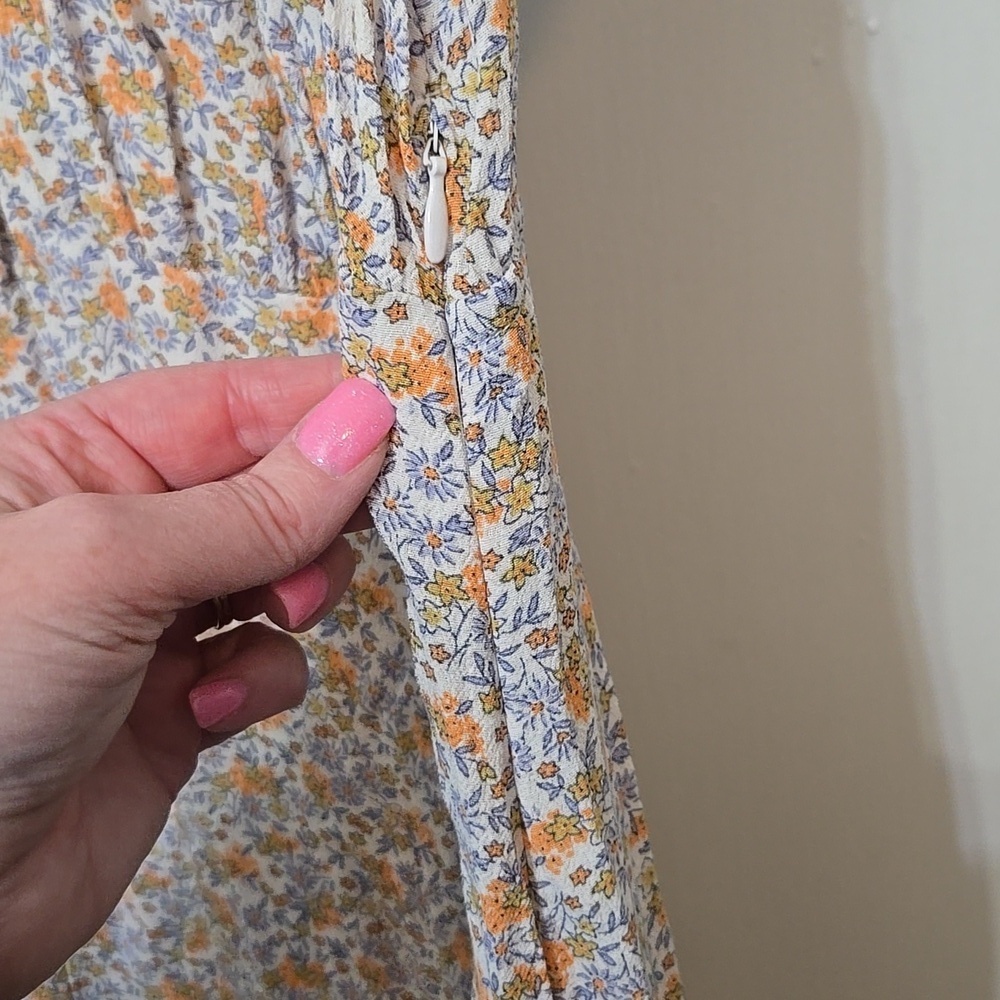 H&M Floral Midi Front Split Left Side Zip Ruffle On Off Shoulder Sleeve Pretty - Picture 4 of 7